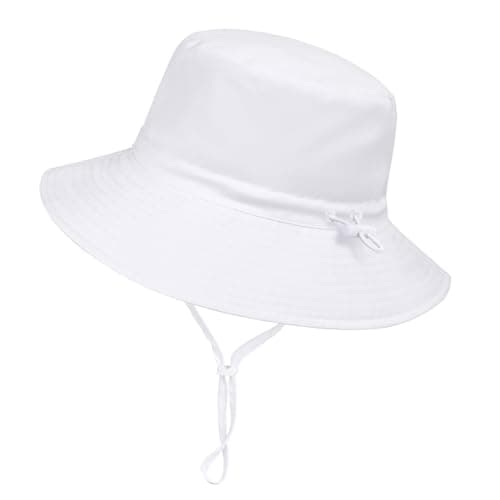 Baby Toddler Sun Hat,Boys Girls Adjustable Bucket Hat for Kids UPF 50+ Sun Protective Child Summer Beach Hats 6-24 Months White