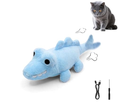ZeLing HTL Interactive Cat Toys for Indoor Cats – Auto Moving Alligator with 360° Random Movement & Tail Wagging, Rechargeable Cat Exercise Toy with Catnip, Self-Play Fun for Bored Adult Cats-Blue