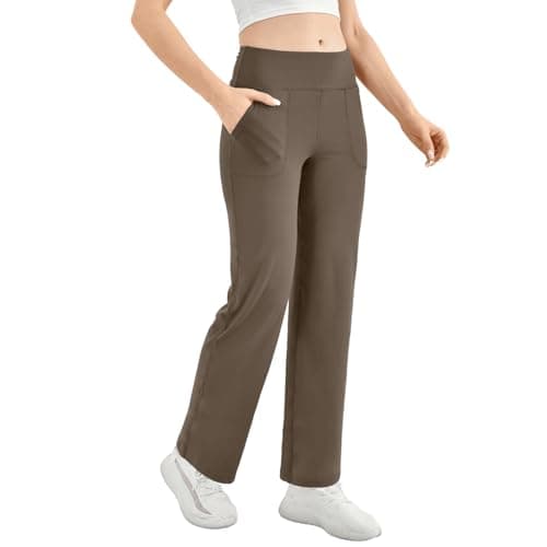 WalifreyWide Leg Yoga Pants for Women, Loose Stretch Sweatpants with Pockets Casual Lounge Khaki M