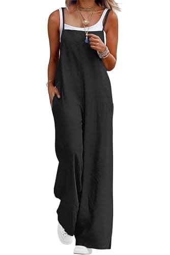 Lepunuo Jumpsuits for Women Casual Black Womens Rompers for Summer Adjustable Loose Fit Wide Leg Overalls Baggy Jumpsuit