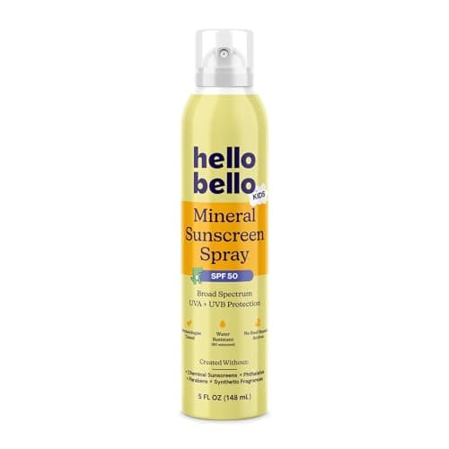Hello Bello Kids SPF 50 Mineral Sunscreen - 5oz Spray - Water Resistant Broad Spectrum UVA + UVB Protection Sun Protection for Babies and Kids, Reef Friendly, 5 fl oz (Pack of 1)