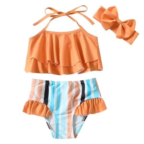 Neutocd Toddler Baby Infant Swimsuit Girl Ruffles Bathing Suit Halter Top Bikini with Headband Baby Girls' Swimwear