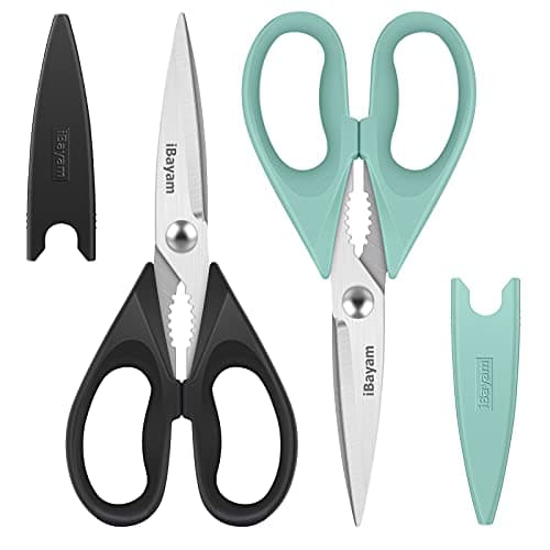 iBayam 2 Pack All Purpose Kitchen Shears Heavy Duty - Stainless Steel Kitchen Scissors With Protective Sheath, Soft Comfort-Grip Handle, Food & Meat Scissors, Home, Kitchen, Dining Utility Gadgets