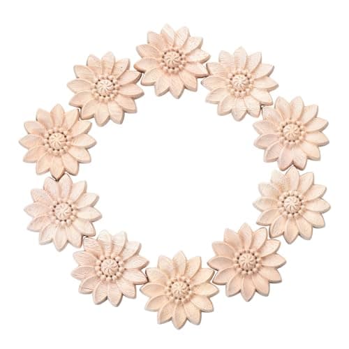 10PCS Unfinished Wood Cute Onlay Appliques Decoration (Dia-5cm/1.97"), Unpainted Round Flower Carving Craft Decals for Home Chests Cabinet Cupboard Dresser Bed Wall Wardrobe Furniture