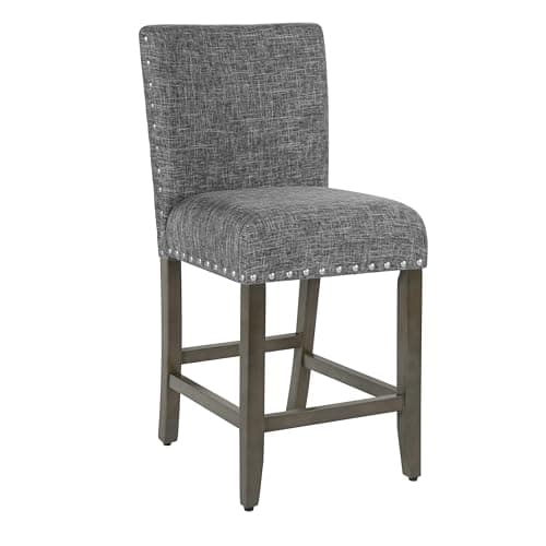 Homepop Home Decor | Nailhead Trim Counter Height Bar Stools | 24 Inch Bar Stools | Decorative Home Furniture (Slate Gray)