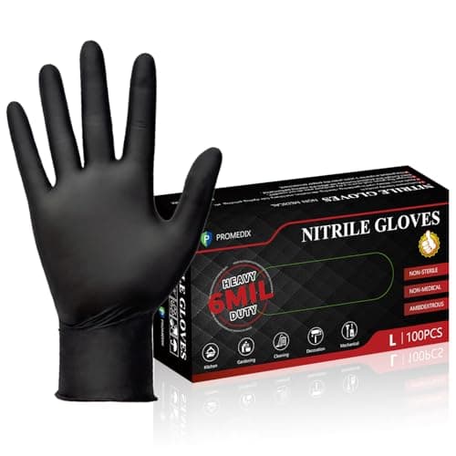 PROMEDIX P Heavy Duty Nitrile Gloves,6mil-100 Count,Black Disposable Cooking Gloves,Latex Free,Powder Free