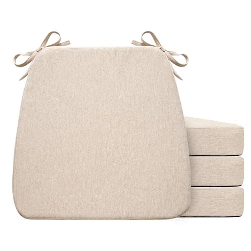 Hiasan D-Shaped Chair Cushions for Dining Chairs, 2" Thick Seat Cushions with Ties and Removable Washable Cover, Chair Pads for Kitchen, Indoor Dining Room Patio Chairs, 17" x 16", Set of 4, Beige