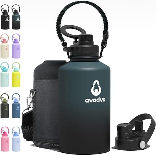 avodvo 64 oz Water Bottle with 2 Lids (2-in-1 Straw & Spout Lid, Magnetic Lid), Insulated Water Bottle with Strap, Stainless Steel Water Bottle for Hiking, Gym, Travel, BPA-Free, Indigo/Black