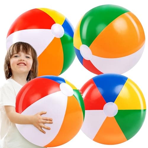 JOYIN 4-Pack 20" Beach Balls - Large Rainbow Beach Ball Inflatable Pool Toys for Party Supplies Decorations, Adults Kids Birthday Luau Summer Beach Water Games Beachball Party Favors