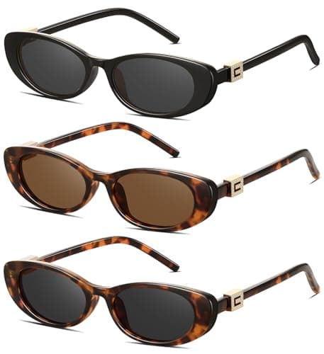 YMRFW Retro Oval Cat Eye Sunglasses for Women Trendy Narrow Small Oval Sun Glasses 90s Vintage Shades