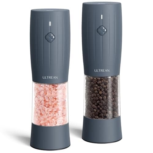 Ultrean Pepper Grinder, Electric Salt and Pepper Grinder Set with USB-C Rechargeable, Spice Mill, 6 Adjustable Coarseness, LED Light, Larger Capacity, Gift for Women Mom, Blue-Grey