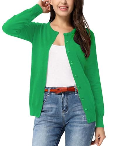 GRACE KARIN Women's Long Sleeve Green Cardigan Sweaters Lightweight Soft Knit Crewneck Button Down Cardigans 3XL