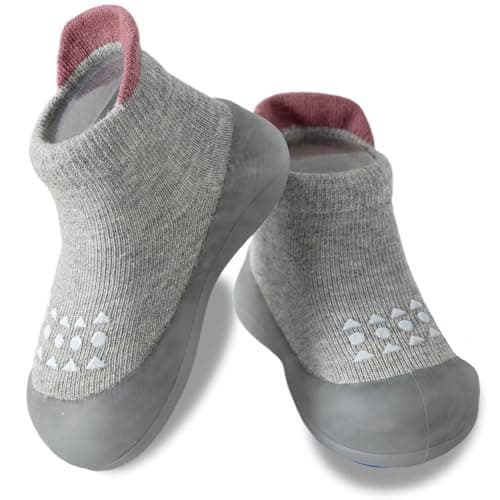 Hstyle Baby Sock Shoes Toddler Walking Shoes Infant Non-Slip Slippers Soft Rubber Sole Sneakers for Baby Boys Girls 12-18 Months Grey