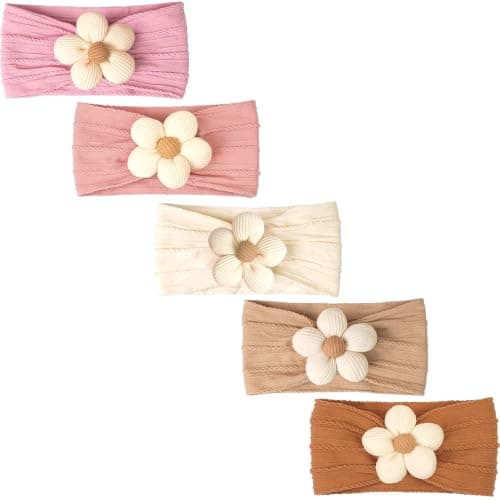 WillingTee 5 Pcs Baby Flower Headbands Baby Girls Nylon Headbands Soft Hairbands Hair Accessories for Newborn Infant Toddler Kids