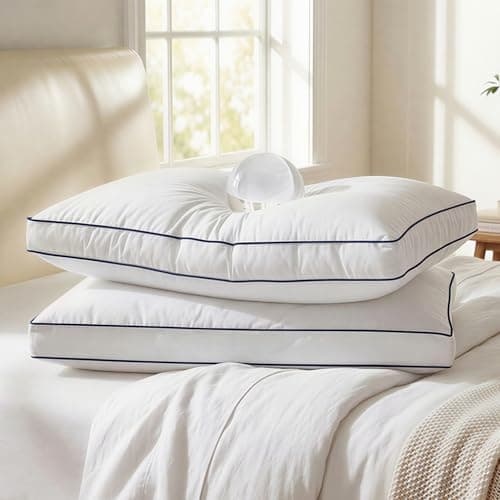 zibroges Down Pillows Queen Size Set of 2, Luxury Hotel Collection Gusseted Bed Pillow for Sleeping, Soft and Fluffy Support, Cotton Cover, Breathable, for Side, Back and Stomach Sleepers