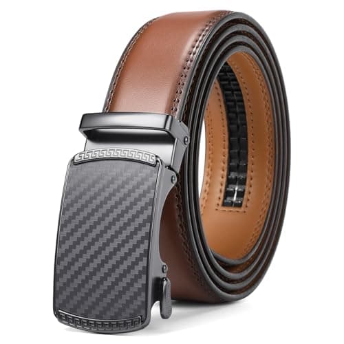 SENDEFN Men's Leather Belt Automatic Ratchet Buckle Slide Belt for Dress Casual Trim to Fit with Gift Box