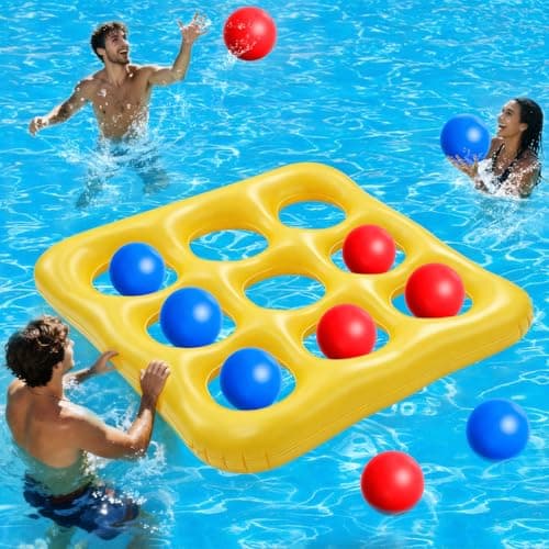 4.7 FT Pool Toys Games Set, Giant Inflatable Tic-Tac-Toe Toss Pool Game Toy
