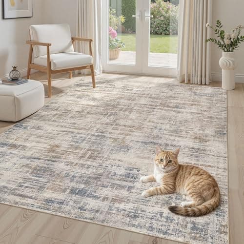 UERMEI 5x7 Washable Area Rug for Living Room: Modern Neutral Abstract Soft Low Pile Carpet Non-Slip Pet Kids Friendly Indoor Decor for Bedroom Dining Room Home Office Nursery Brown