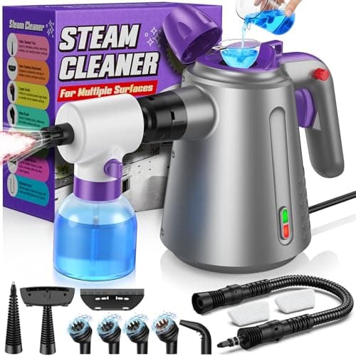 Paxyeet Handheld Steam Cleaner for Home, Pressurized Multi Purpose Steamer for Cleaning Upholstery Bed Furniture Couch Carpet Car with 14 Accessories & Safety Lock, Small Solution Tank for Grease