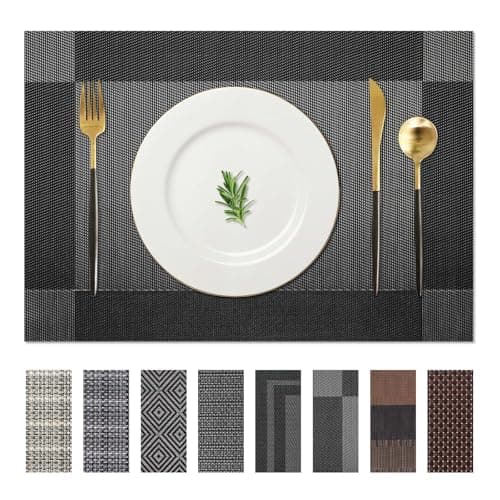 AHHFSMEI Placemats Set of 4 Washable Woven Vinyl Placemats for Dining Table Heat Resistant Non-Slip Stain Resistant Table Mats for Kitchen & Home Decor(Black Corner,4)