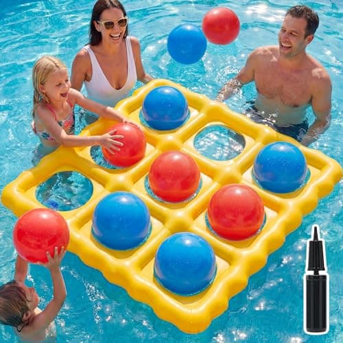 Dalipto Pool Toys Inflatable Tic-Tac-Toe Game Giant Outdoor Floating Game with 10 Balls Swimming Pool Games for Kids Adults Family 2-10 Players Yard Pool Beach Lawn Camping