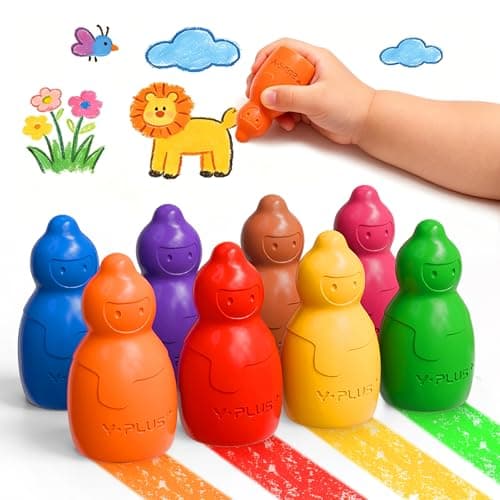 YPLUS Jumbo Toddler Crayons, 8 Stackable Easy-Grip Washable Crayons for Toddlers 1-3, Non-Toxic Preschool Coloring Supplies for Kids Ages 1-4
