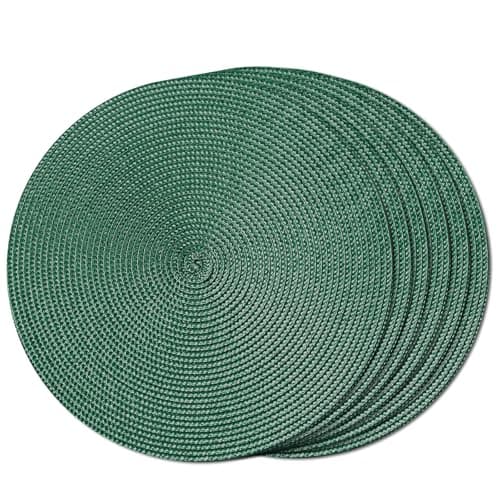 FunWheat Round Braided Placemats Set of 6 Place Mats for Dining Tables Woven Washable Non-Slip Table mats Small 13 inch(S Green, 6pcs)