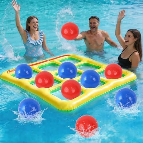 Oneirion Tic Tac Toe Pool Toys Set, Floating Inflatable Toy with 10 Balls, Fun Water Game for Kids Teens Adults, Pool, Beach & Outdoor, 2-10 Players