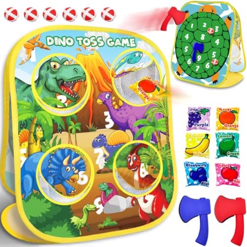 3-in-1 Dinosaur Bean Bag Toss Game for Boy Toddler Ages 3 4 5 Year Old, Cornhole Bags Learning Toys Set for 3-5 Preschool Kids, Outdoor Toy in Backyard Lawn, Indoor Family Party Game, Birthday Gifts