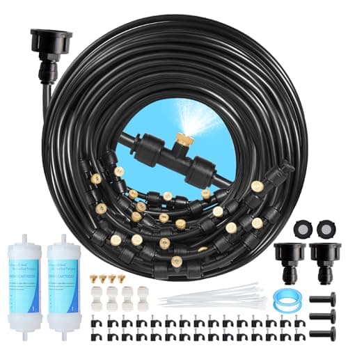 Eledom 85FT Mister for Outside Patio Misting Cooling System, 85FT (26M) Misting Line+26 Brass Mist Nozzles+Water Filter, Outdoor Mister System for Garden Greenhouse Trampoline Waterparke