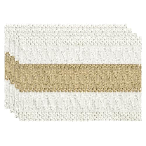 Artoid Mode Burlap Brown Farmhouse Rustic Placemats Set of 4,12x18 Inch Seasonal Holiday Hollow Table Mats Party Kitchen Dining Decoration