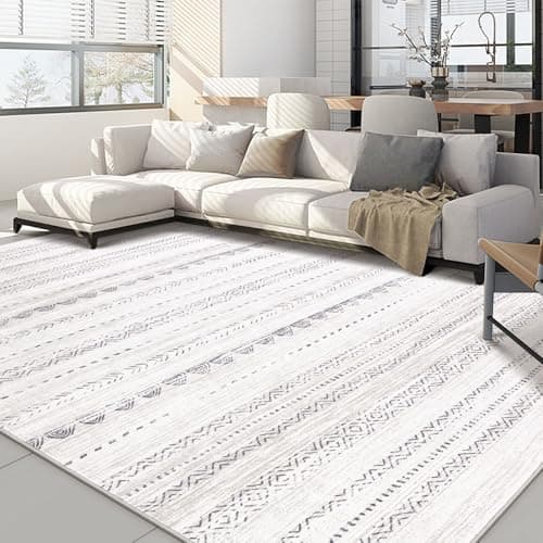 Nakagishi Area Rug Living Room Rugs: 5x7 Washable Boho Large Neutral Farmhouse Soft Moroccan Stain Resistant Indoor Floor Carpet for Bedroom Nursery Kids Playroom Office Dining Room Home House- Gray