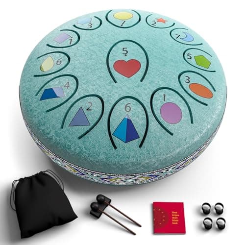 REGIS Rain Drum for Outside Garden, 6.8 Inches 13 Notes Steel Tongue Drum, Waterproof Meditation Rain Chime, UV-Printed Notes & Geometric Design, with Bag, Mallets & Music Book(malachite)