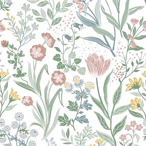 Lativo Floral Peel and Stick Wallpaper 393inL 17.3inW Boho Flower Botanical Self Adhesive Remoavble Wallpaper for Bedroom Bathroom Waterproof Nursery Kids Green Leaf Modern Contact Paper for Cabinets