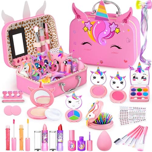 Mqsiuve Kids Makeup Kit for Girl - Non-Toxic Kids Washable Makeup Girls Toys, Girls Makeup Kit Princess Toys Real Play Makeup Set Birthday Girls Gift for Ages 3 5 6 7 8 9 10-12 Year Old, Pink