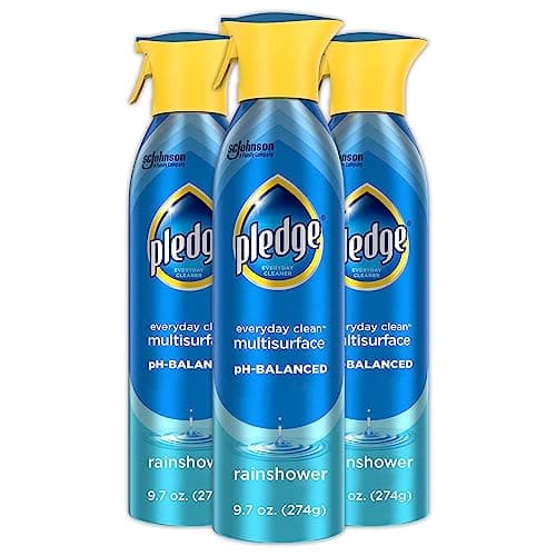 Pledge pH-Balanced Multisurface Spray, Gently Clean 101 Surfaces, Remove Dust and Messes, No Residue - Rainshower Scent, 9.7oz, Pack of 3