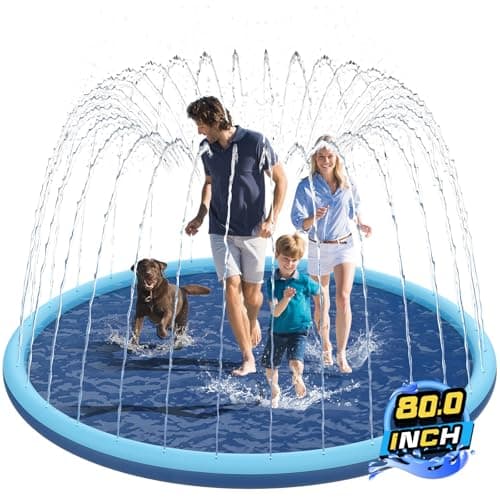 Non-Slip Splash Pad for Kids and Dog, 80" Extra Large Baby Play Mat, Dog Pool Toys, Thicken Sprinkler Pool Summer Outdoor Water Toys for Ages 3-12 Boys Girls, Parent-Kids &Games Fun Backyard (Blue)